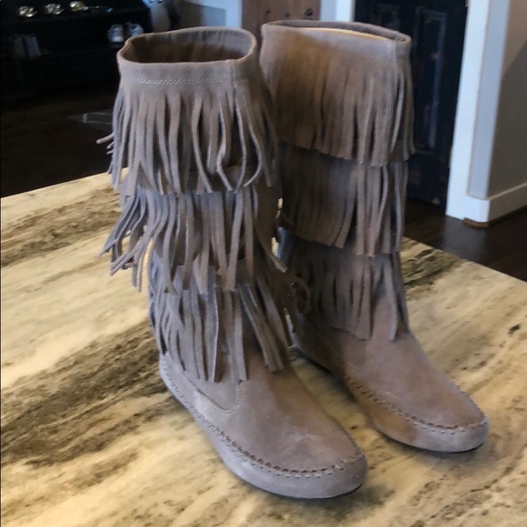 Shoes - Lauren Conrad fringe boots suede